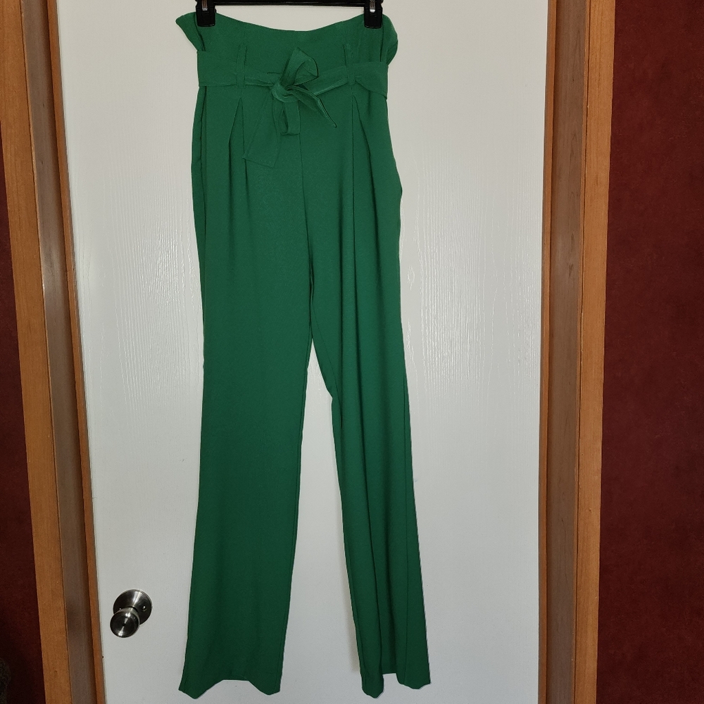 New York & Company Green High Waist Pants with Belt tie Size 6